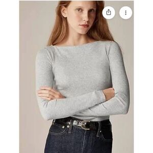 J. Crew Light Gray Boatneck Fine Ribbed  Knit Top elevated basic size Medium